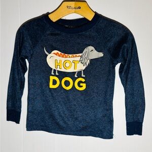 Kidtopia Blue Long Sleeve Tee with Hot Dog Graphic